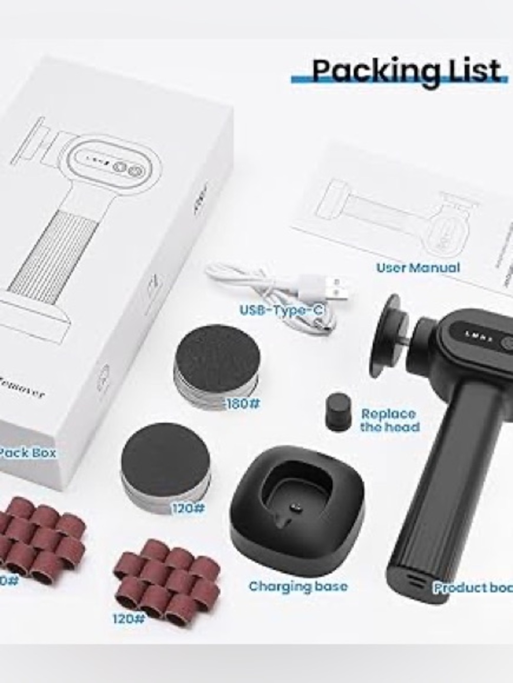 Black Handheld Percussion Massage Gun with Charging Base - Picture 3 of 17